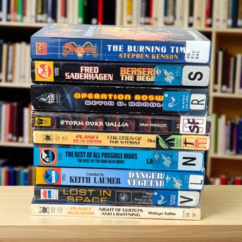 Lot of 9 Sci-Fi Paperbacks: Niven, Saberhagen, Lost in Space Ex-Library Book Collection