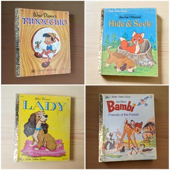 Vintage Disney Storybook Collection: Little Golden Book Lot with Bambi, Pinocchio & Fox and the Hound