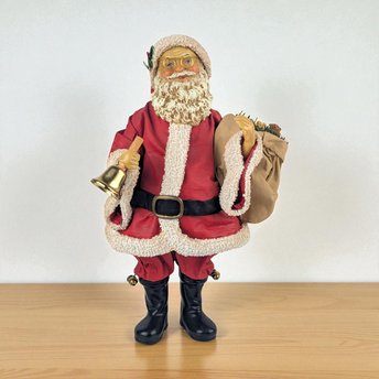 Vintage Midwest Santa Claus Figure: Resin Father Christmas with Bell and Toy Sack