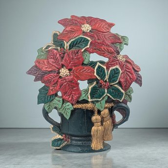 Vintage Midwest Importers Poinsettia Doorstop: Cast Iron Christmas Home Decor