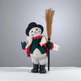 Vintage Annalee Snowman Figure: Large Holiday Doll with Broom, Christmas Decor