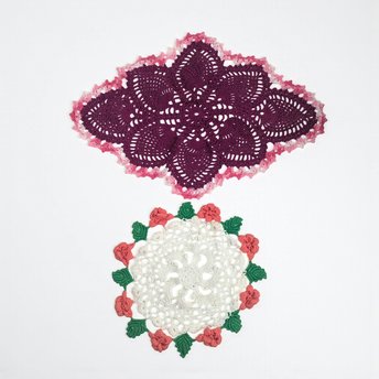 Vintage Crocheted Doilies: Set of Two Colorful Handmade Lace Mats