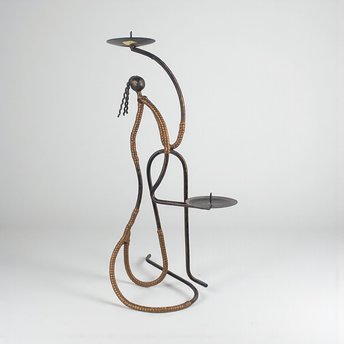Vintage Figural Metal Candle Holder: Lu Lu Collection Brutalist Art Sculpture