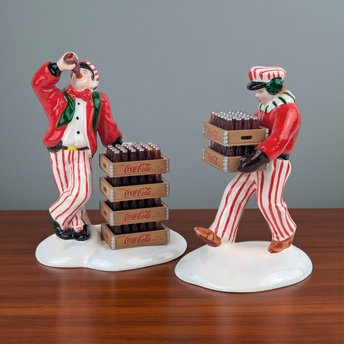 Vintage 1994 Dept 56 Coca-Cola Delivery Men: Set of 2 Ceramic Village Figurines