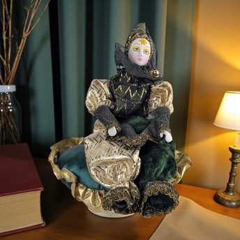 Vintage 1980s Harlequin Jester Doll: Porcelain Musical Box Collectible