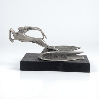 Vintage 1982 Chrysler Hood Ornament: Franklin Mint Pewter Leaping Gazelle Sculpture