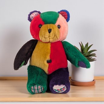 Vintage 1996 Peef the Bear Plush: Commonwealth Colorblock Patchwork Toy