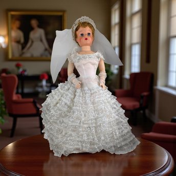Vintage 1950s Large Bride Doll: Mid-Century Boudoir Bed Doll with Sleepy Eyes