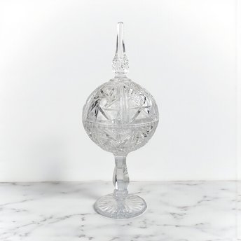 Vintage Cut Crystal Pedestal Candy Dish: Large Lidded Apothecary Jar