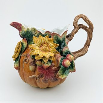 Vintage 1991 Fitz and Floyd Autumn Splendor Pitcher: Ceramic Pumpkin Vase