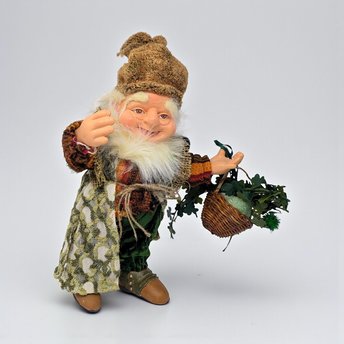 Vintage Irish Gnome Figure: Folklore Fairy Doll with Basket