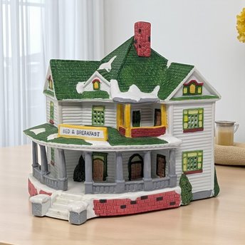 Vintage 1993 Lemax Bed & Breakfast: Dickensvale Porcelain Lighted House
