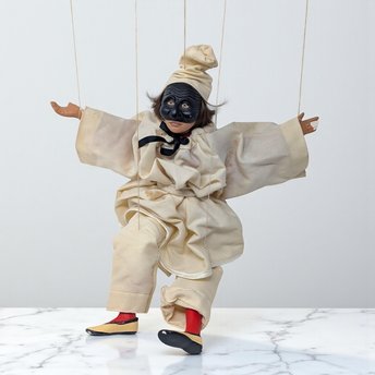 Vintage Pulcinella Marionette: Italian Commedia dell'arte String Puppet
