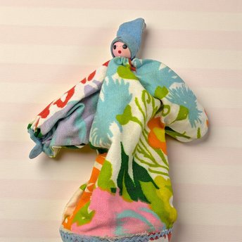 Vintage Fabric Pop Up Toy: Colorful Cone Puppet Doll