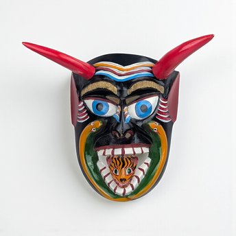 Vintage 1980s Tarascan Devil Mask: Mexican Folk Art Hand Carved Wood Diablo