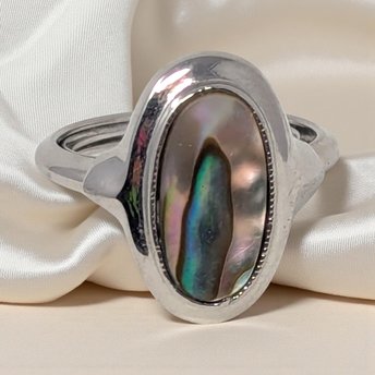 Vintage Avon Abalone Shell Ring: Silver Tone Adjustable Band