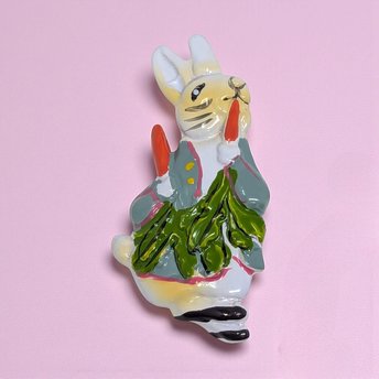 Vintage Enamel Rabbit Brooch: Peter Rabbit Style Figural Pin