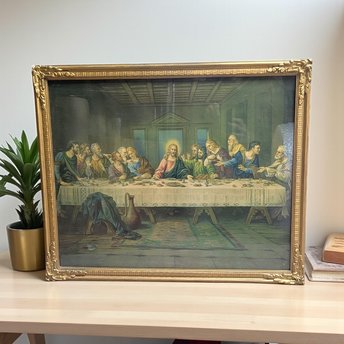 Vintage C. Baronzetti Last Supper Print: Ornate Gold Frame Religious Art