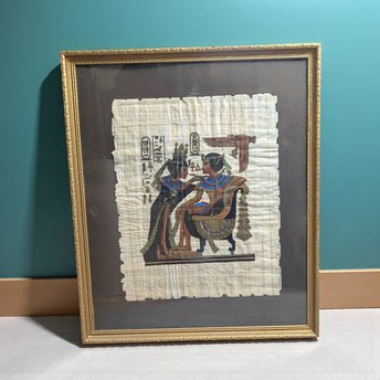 Vintage Egyptian Papyrus Painting: King Tut and Ankhesenamun