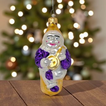 Vintage Pierrot Clown Ornament: Italian Style Blown Glass Musician Figure