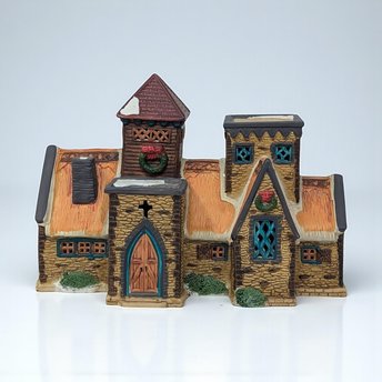 Vintage 1991 Lemax Stone Church: Lighted Christmas Village House