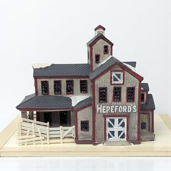 Vintage 1997 Lemax Hereford's Barn: Dickensvale Porcelain Lighted House