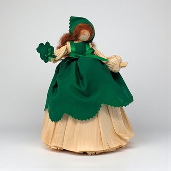 Vintage Corn Husk Irish Doll: St. Patrick's Day Folk Art Figure