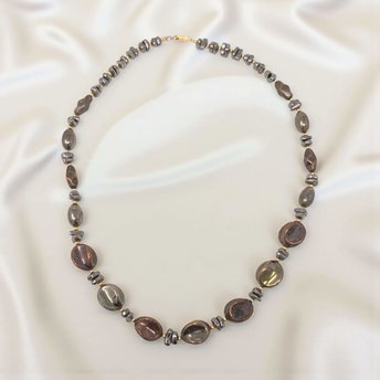 Vintage Beaded Necklace: Chunky Brown and Gunmetal Tones