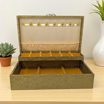 Vintage Gold Jewelry Box: 1970s Cantilever Storage Case
