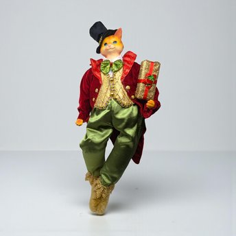 Vintage 1990s Dapper Cat Shelf Sitter: Anthropomorphic Holiday Decor