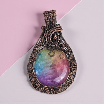 Rainbow Solar Quartz Pendant: Handmade Copper Wire Wrapped Jewelry
