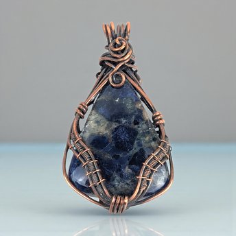 Copper Wire Wrapped Sodalite Pendant: Handmade Artisan Blue Gemstone Jewelry