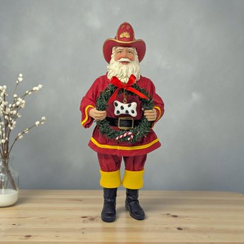 Vintage Firefighter Santa Claus Figurine: Fabriche Style Stiffened Fabric