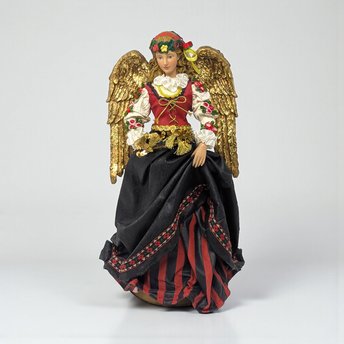 Vintage Folklore Angel Christmas Tree Topper: Gold Wing Peasant Dress