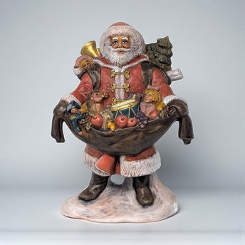 Vintage Hand Painted Ceramic Santa Figurine: Old World with Toy Bag
