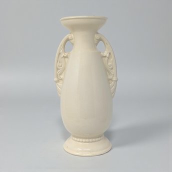 Vintage Off-White Ceramic Urn Vase Choice: Ornate Double Handle MCM Floral Decor