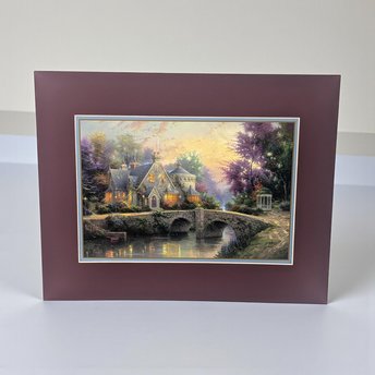 Vintage Thomas Kinkade Lamplight Manor Matted Print: Painter of Light Cottage Art