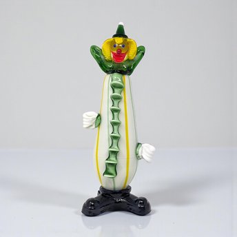 Vintage Murano Style Glass Clown Figurine: Hand Blown Colorful Circus Collectible