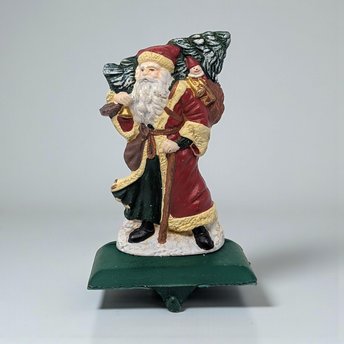 Vintage Cast Iron Santa Stocking Holder: Heavy Painted Christmas Mantel Decor