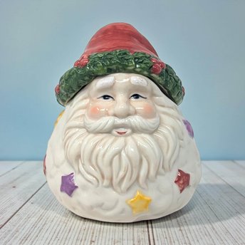 Vintage 2000 Ceramic Mini Santa Head Jar: Enesco Holiday Trinket Dish