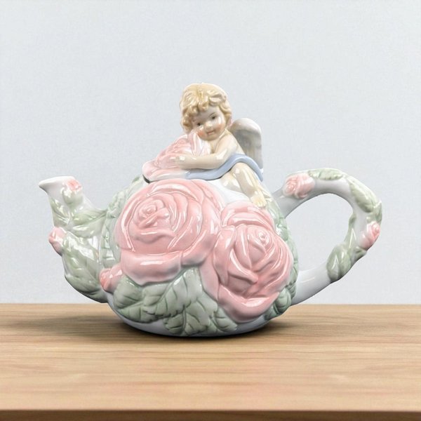1980s Ceramic Avon Cherub Teapot
