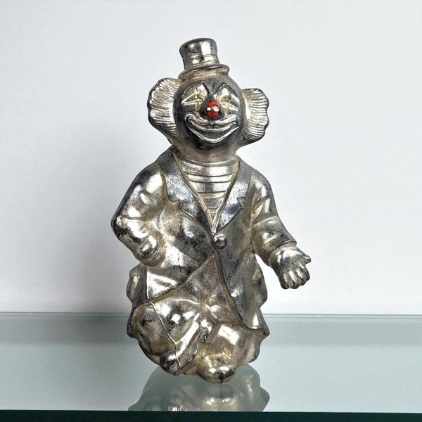 Vintage Silver Tone Metal Clown Bank