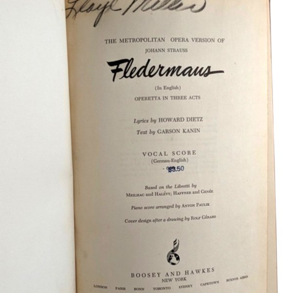 1951 Fledermaus Opera Vocal Score: Johann Strauss Book