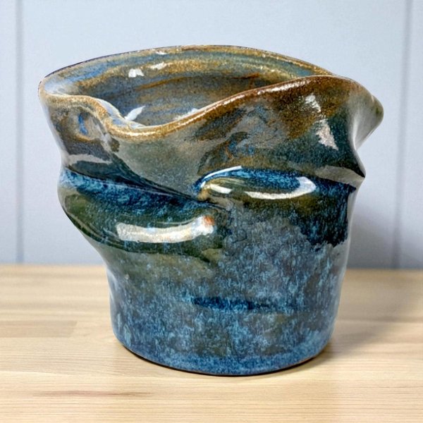 Vintage Blue Asymmetrical Pottery Vase