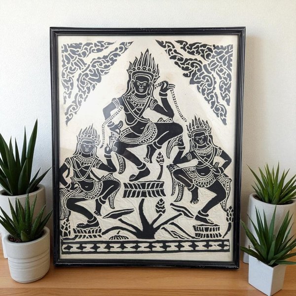 Vintage Framed Apsara Dancers on Rice Paper