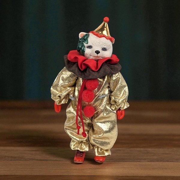 Vintage Miniature White Bear Clown Figurine with Display Stand