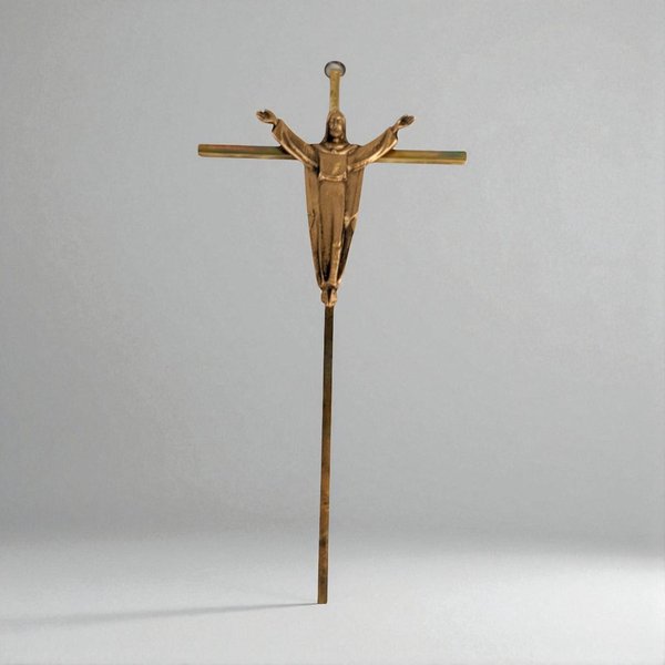 Mid-Century Modern Brass Toned Metal Crucifix Wall Hanging