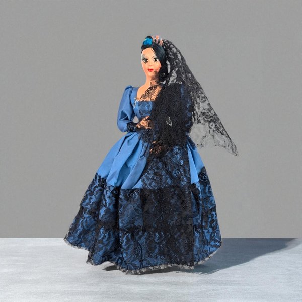 Vintage Spanish Woman in Blue Dress