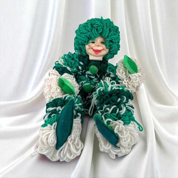 Vintage Handmade Green Yarn Clown Doll
