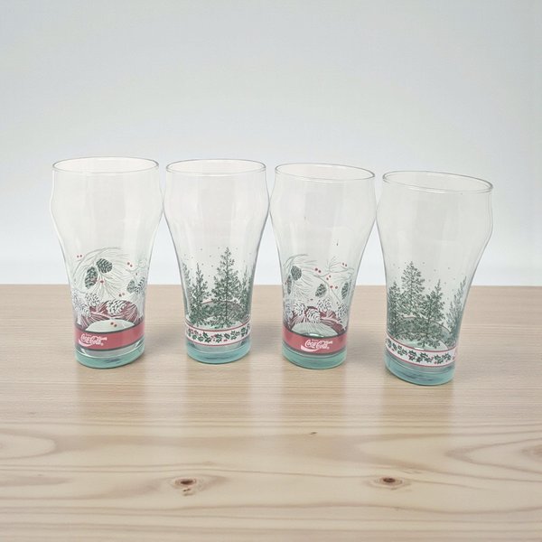Set of 4 Vintage Coca-Cola Pine Cone and Tree Glasses